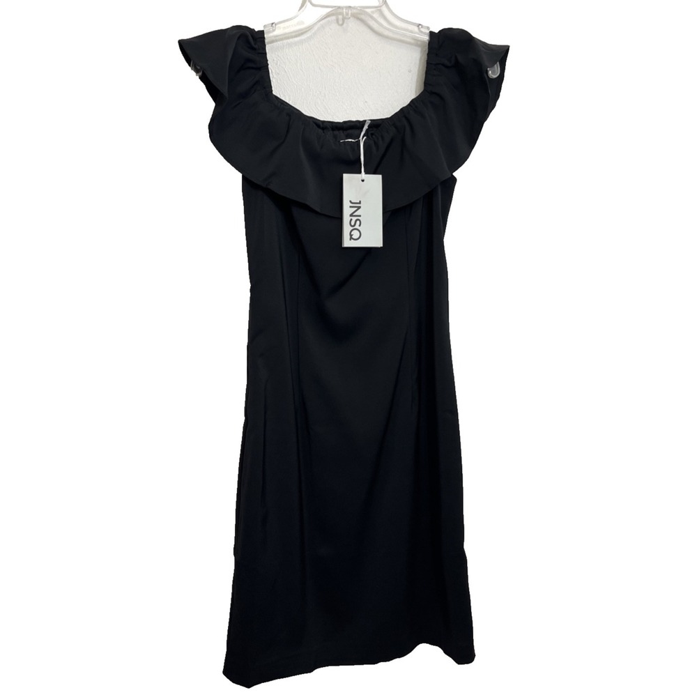 JNSQ Olymea Dress Size 6 Je Ne Sais Quoi NWT $89 Little Black Dress Ruffle Neck